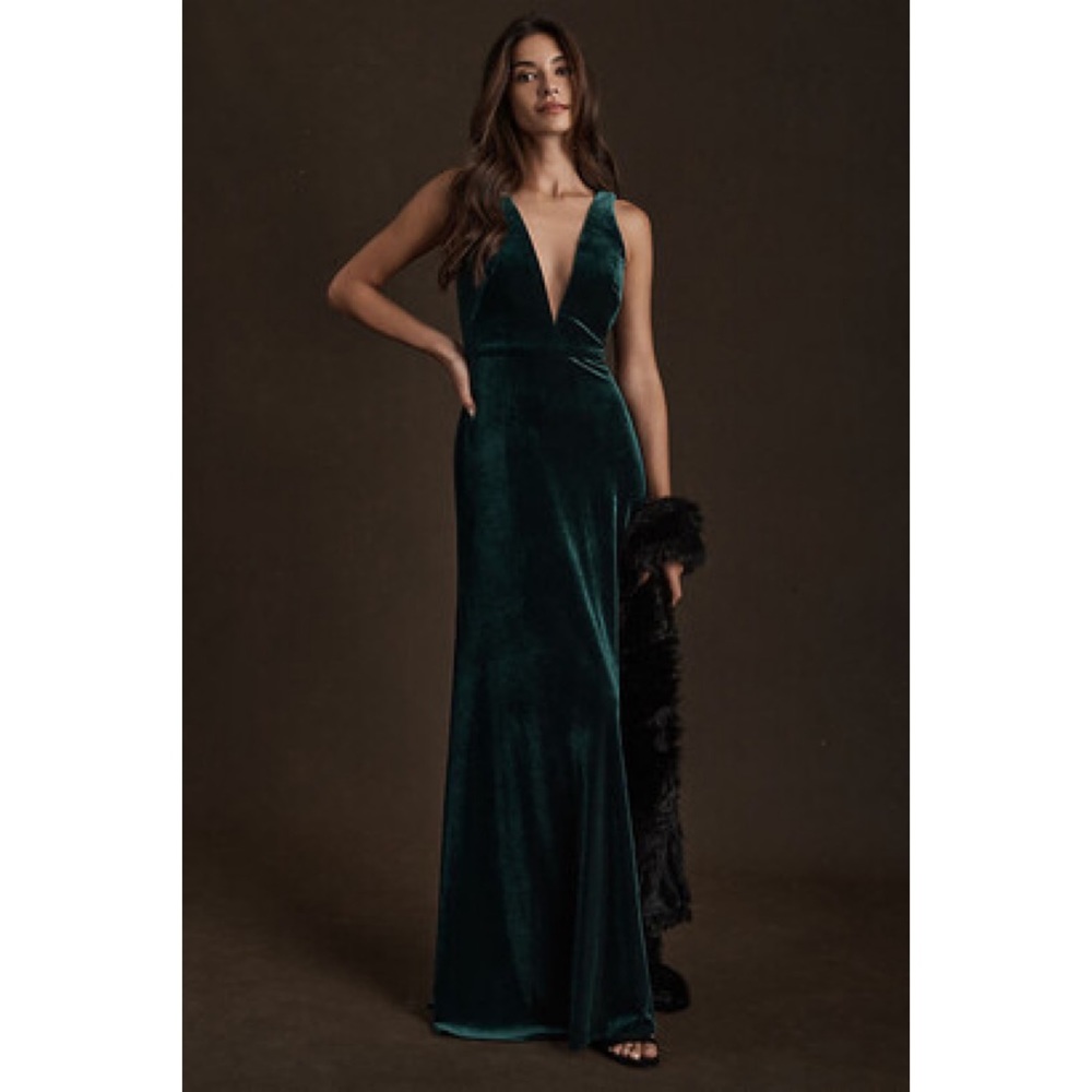 Jenny Yoo logan dress green velvet cocktail bridesmaid XL